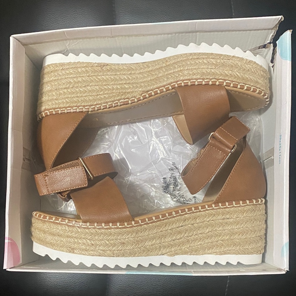 Soda Tan Espadrille Wedge Sandals